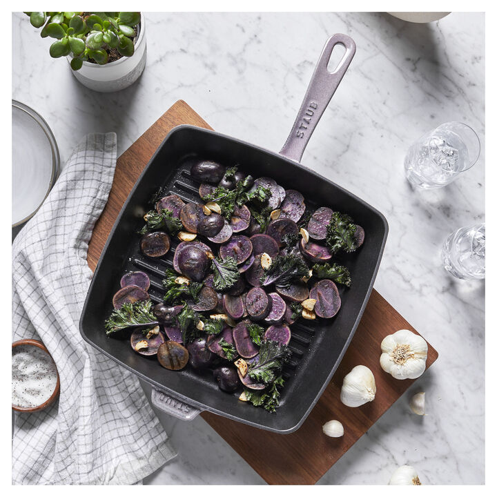 Cast Iron, 12-inch, Cast Iron, Square, Grill Pan, Lilac, large 2