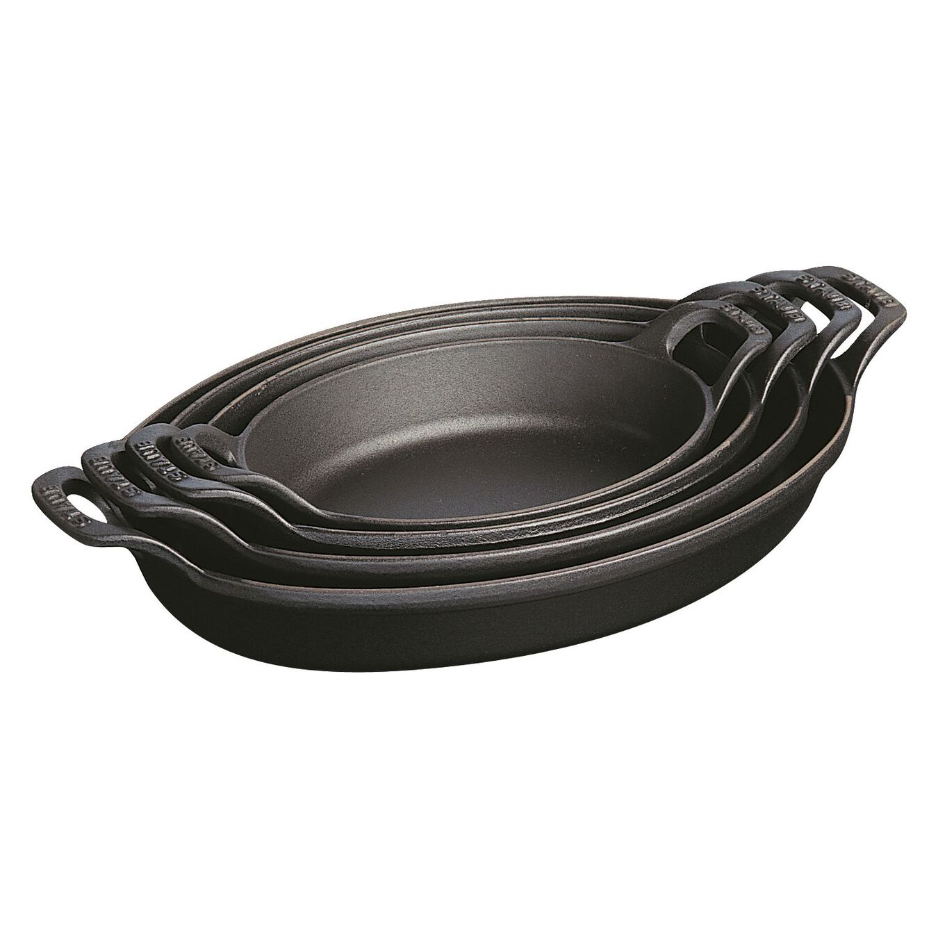 28 cm oval Cast iron Oven dish black,,large 3