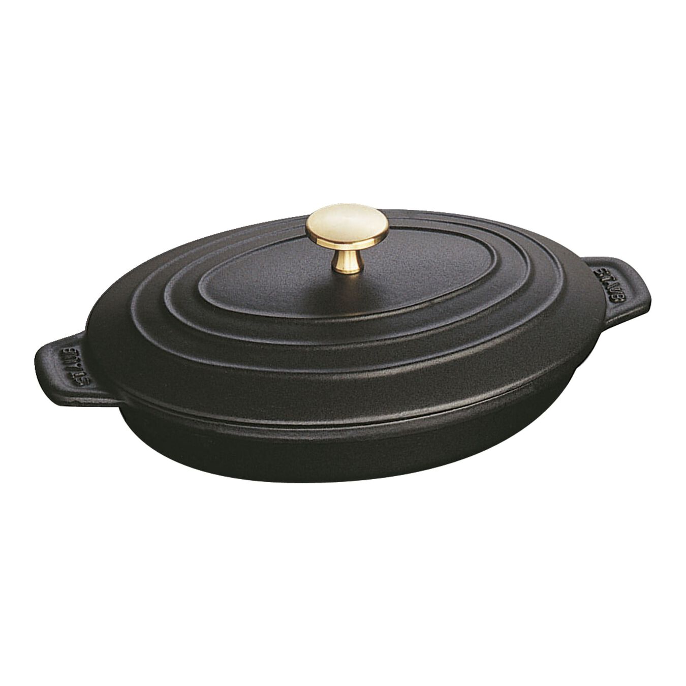 23 cm oval Cast iron Oven dish with lid black,,large 1