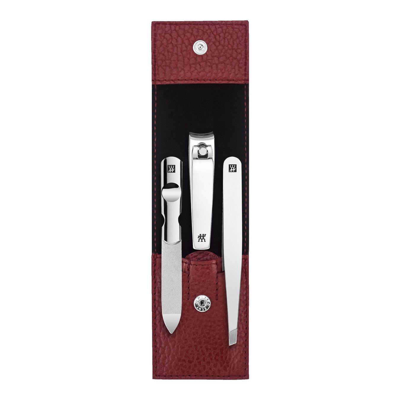Snap fastener case, 3 Piece | leather | red,,large 1