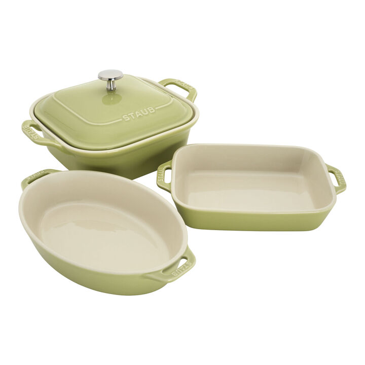 Stoneware, 4-pc, Macaron Mixed Baking Dish Set, light green, large 1