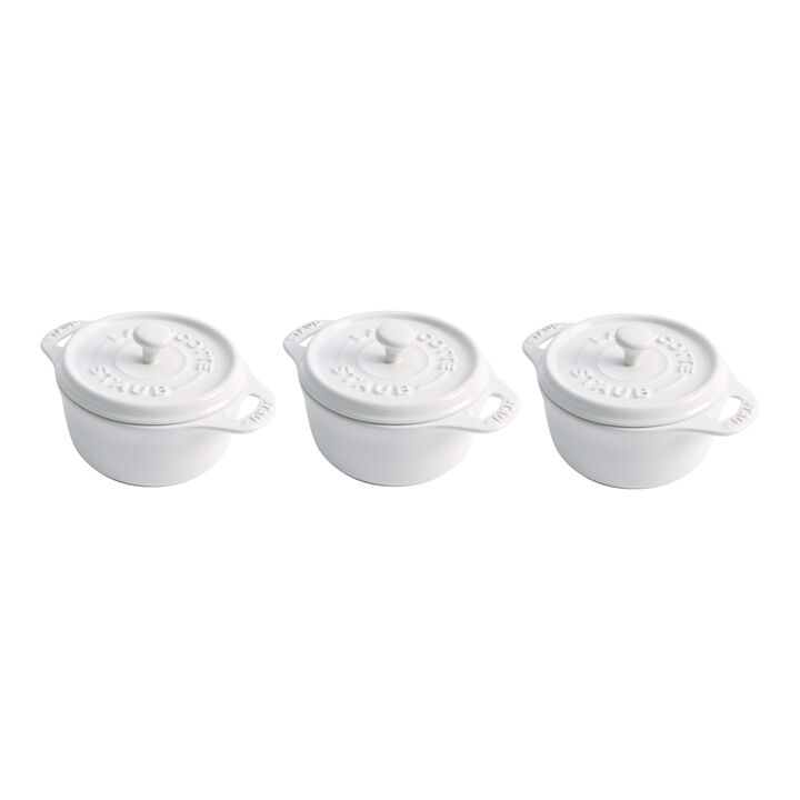 Stoneware, 3-pc, Mini Round Dutch Oven Set, white, large 1