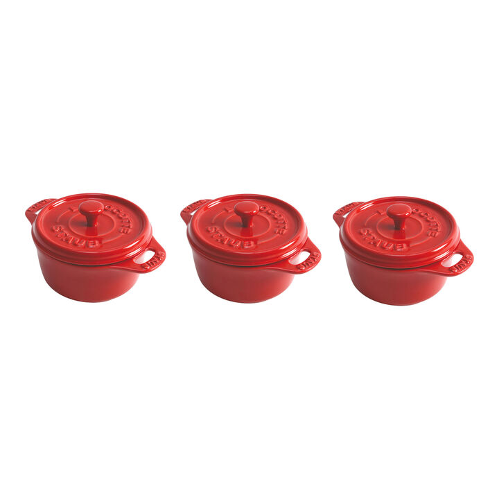 Stoneware, 3-pc, Mini Round Dutch Oven Set, cherry, large 1