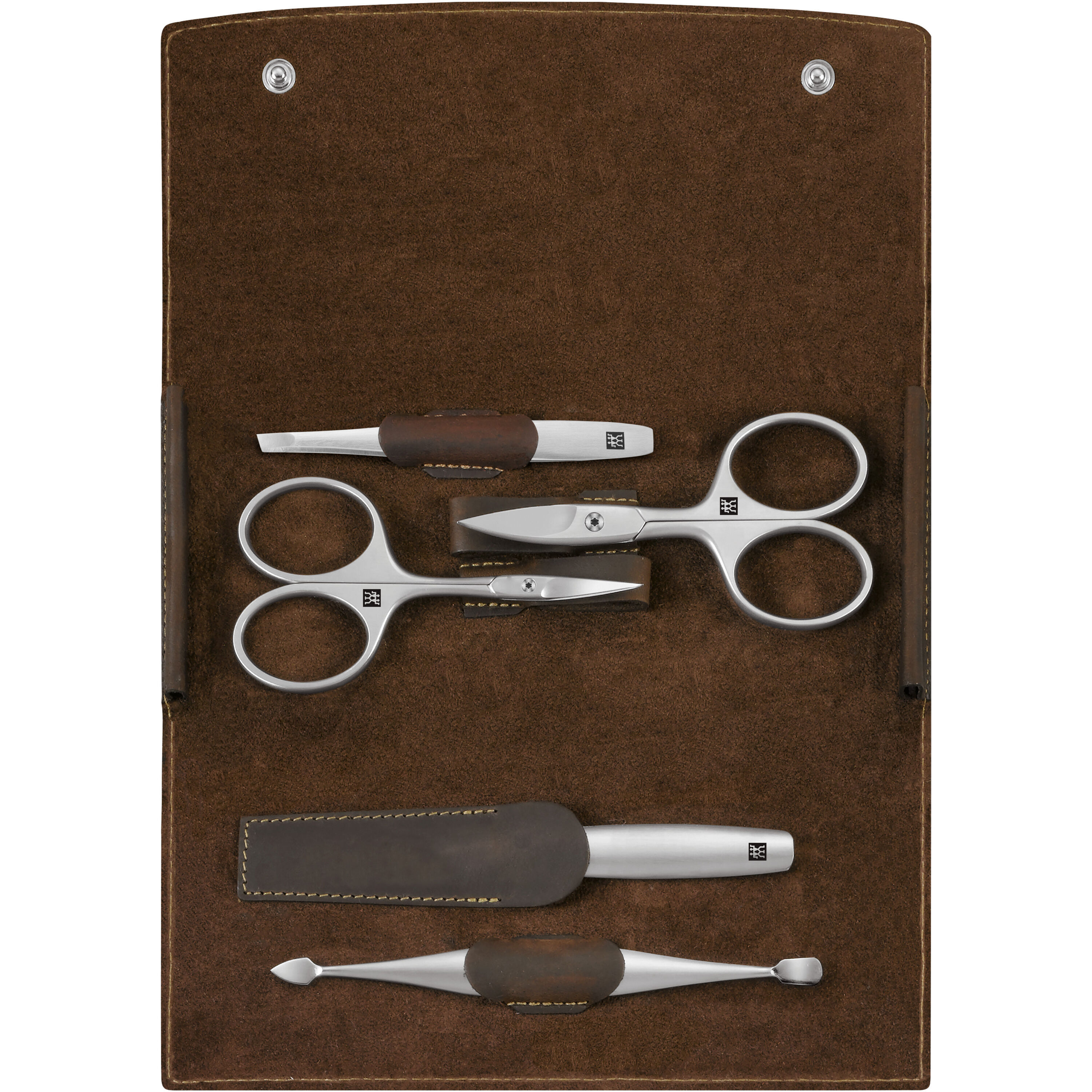 ZWILLING PREMIUM 5pc Leather Manicure Pedicure Set With Nail Scissors Brown