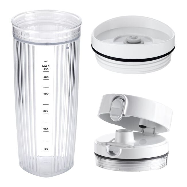 Personal Blender Jar with Drinking Lid and Vacuum Lid - White