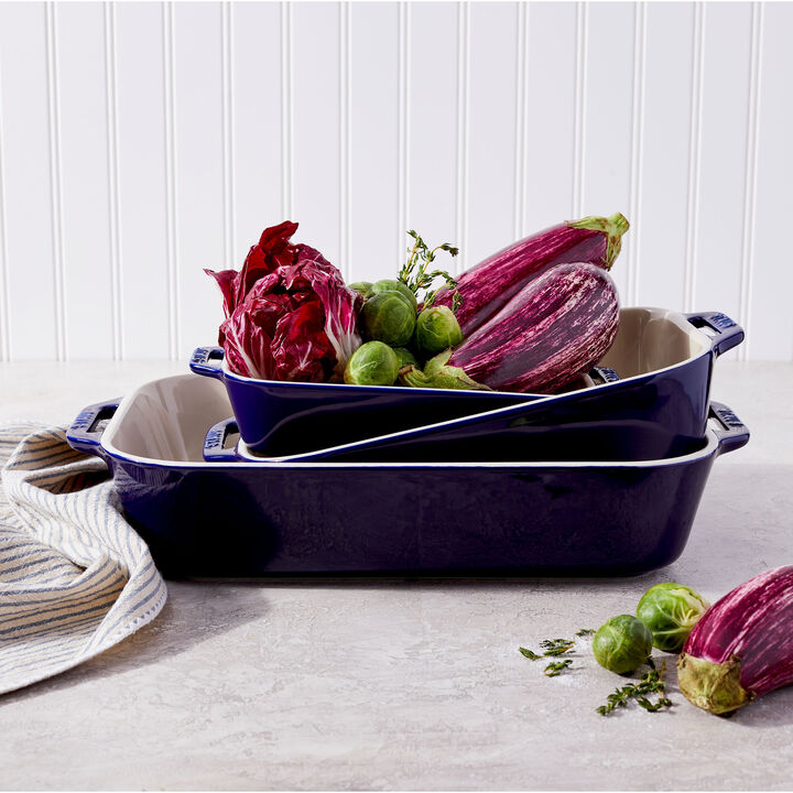 Ceramique, Rectangular Baking Dish Set Dark Blue 3 Piece, large 2