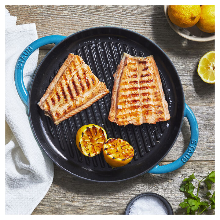 Cast Iron, 10-inch, Round Double Handle Pure Grill, Turquoise, large 4