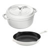3-pc, Cocotte and Fry Pan Set, white,,large