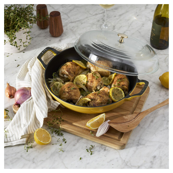 Cast Iron, 3.5 qt, Braiser With Glass Lid, Citron, large 3