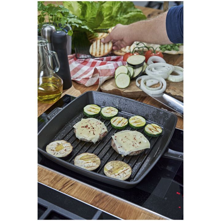 Grill Pans, 30 cm cast iron square American grill, black - Visual Imperfections, large 4