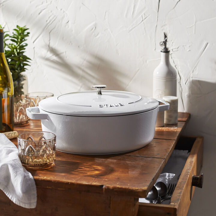 Cast Iron, 6.25 qt, Wide Oval Dutch Oven, pure-white, large 2