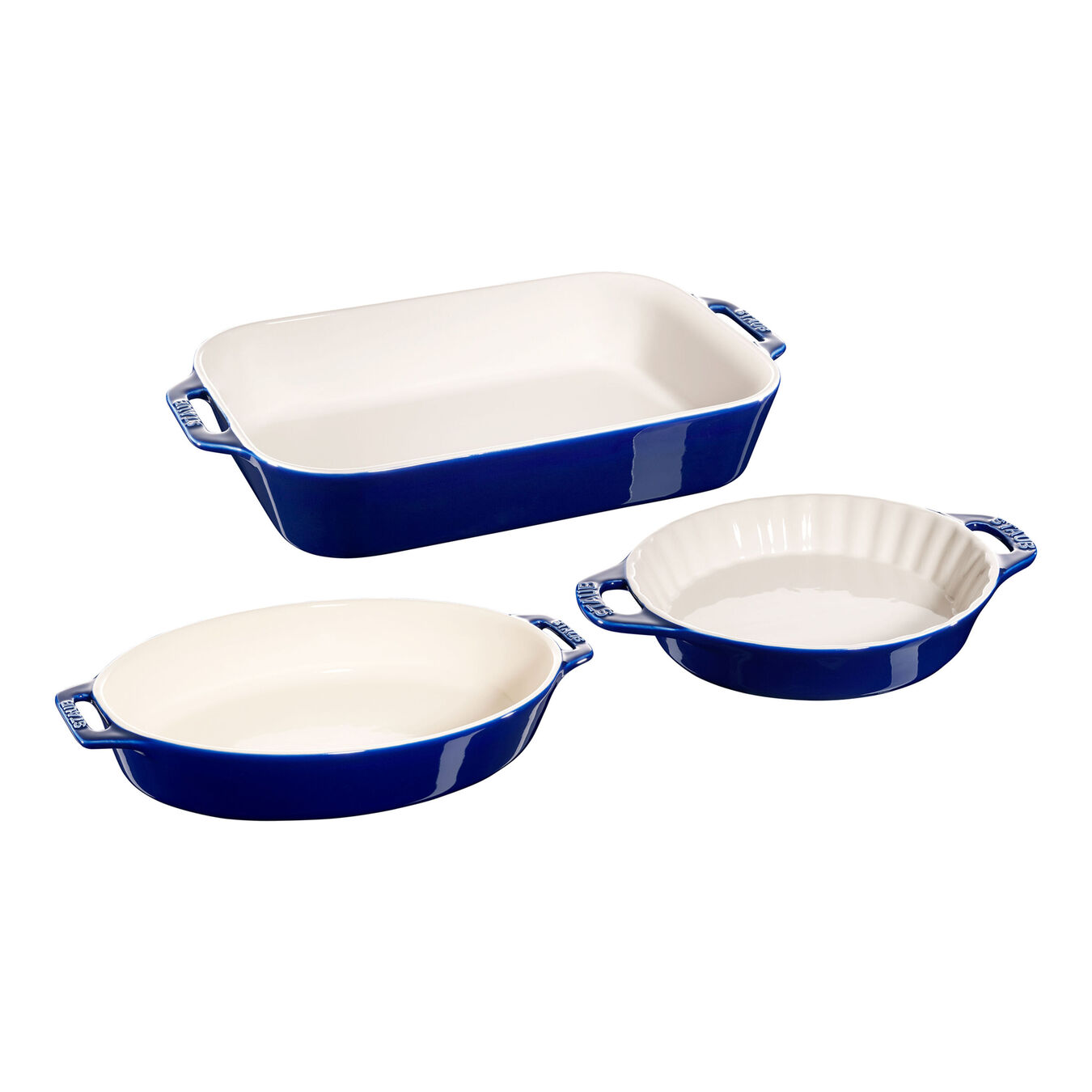 Staub Ceramic Mixed Baking Dish Sets 3pc, Mixed Baking Dish Set, dark blue Official