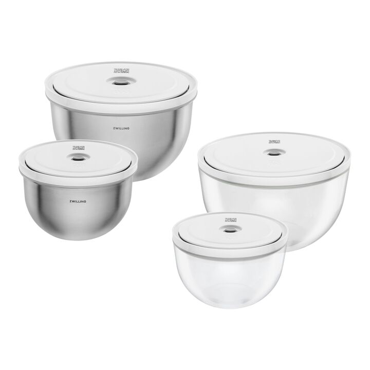 FRESH & SAVE Bowls, Vacuümkommen mixed set, glas en roestvrijstaal, large 1