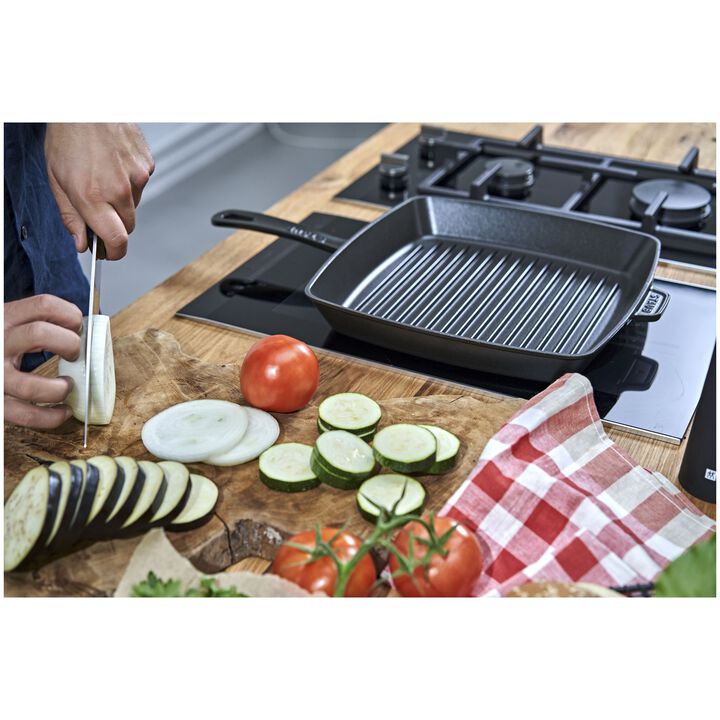 Cast Iron, 12-inch, Cast Iron, Square, Grill Pan, Black Matte, large 4