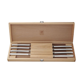 8-pc, Stainless Steel Serrated Steak Knife Set with Wood Presentation Case,,large 1