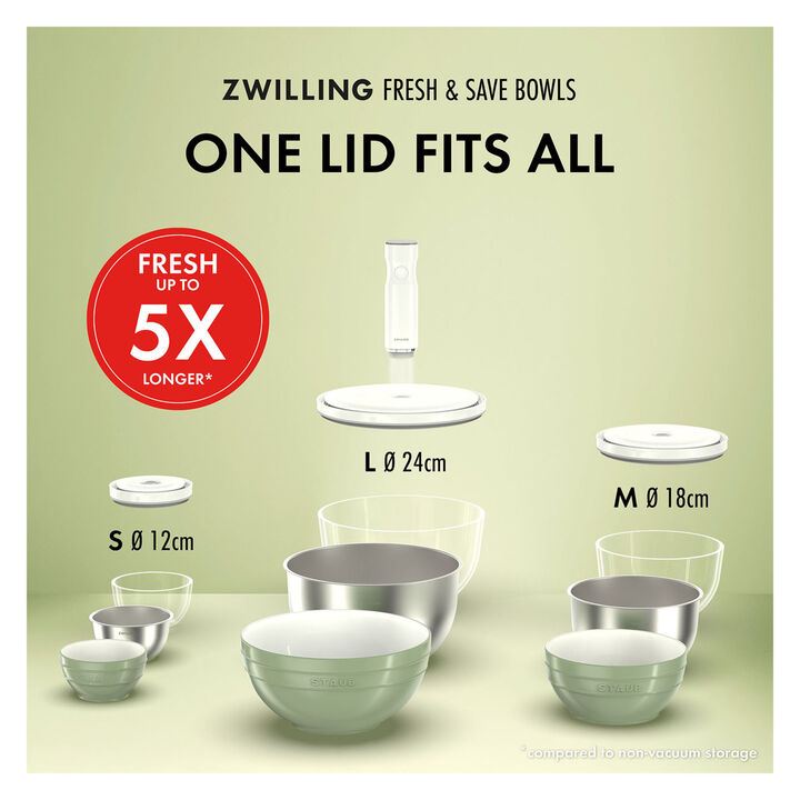 Fresh & Save BOWLS, Vacuum bowl set S/M/L / 13 Piece, glass, transparent-white, large 4