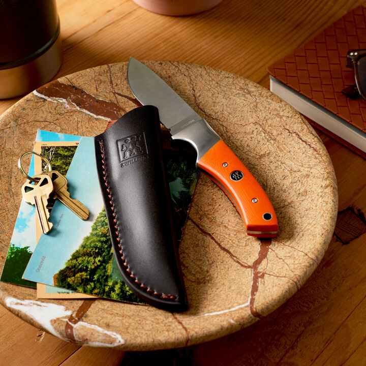 Outdoor, 3.5-inch, Hunting Knife With Leather Sheath, Orange G10, large 3