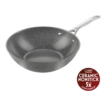 Wok Tava | 30 cm | Al&uuml;minyum | titanyum takviyeli seramik yapışmaz kaplama,,large 1
