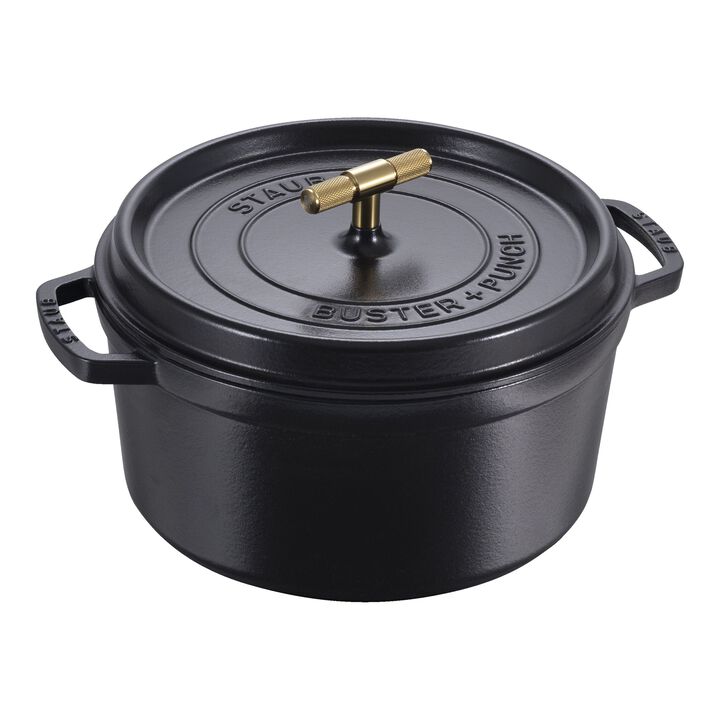 Cast Iron, 7 qt, Round, Dutch Oven Buster And Punch, Black Matte, large 1