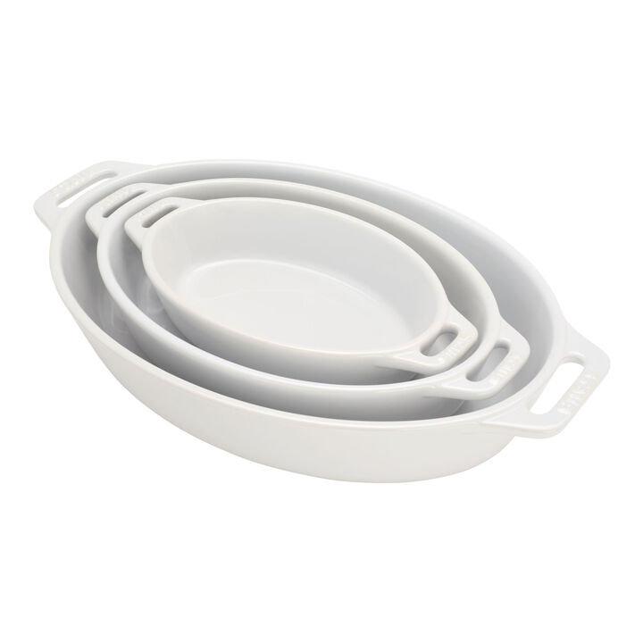 Stoneware, 3-pc, Oval, Bakeware Set, White, large 1