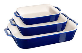 Staub Ceramic - Rectangular Baking Dishes/ Gratins, 3-pc, Rectangular Baking Dish Set, dark blue