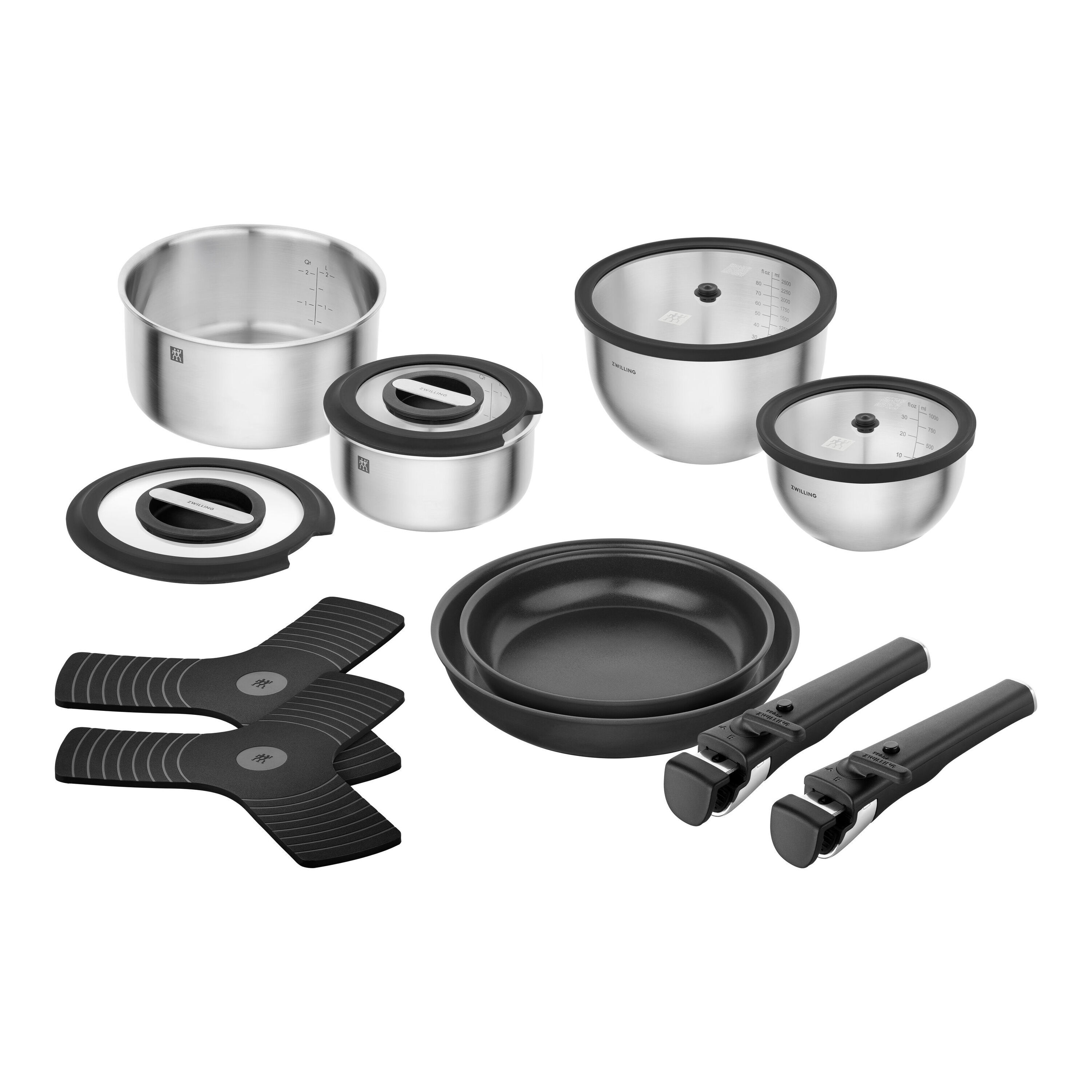 ZWILLING UNLOCK Starter-Set mit Pfannen, Töpfen, Deckeln, Griffen und Zubehör, 14-tlg