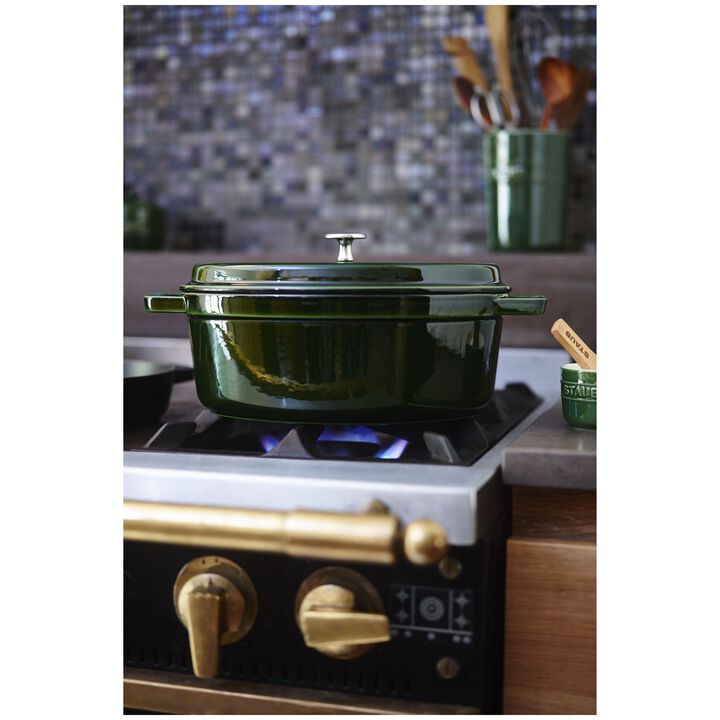 Cast Iron, 7 qt, Oval, Dutch Oven, Basil, large 4
