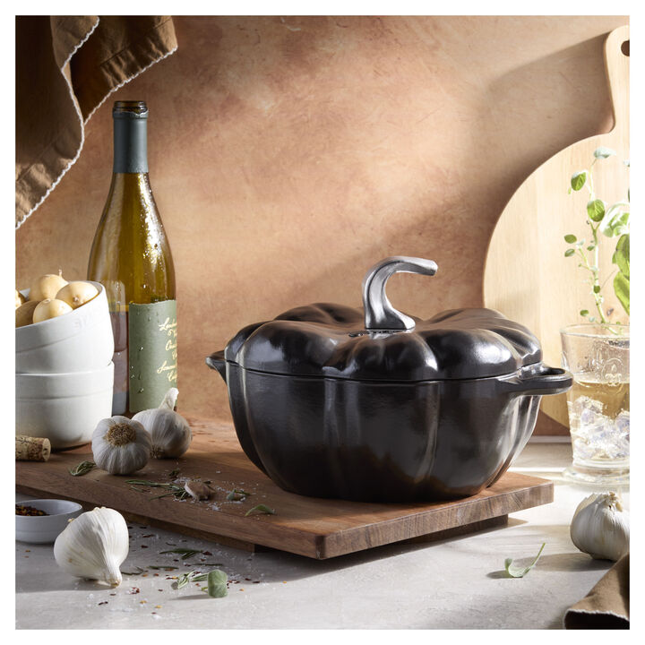Cast Iron, 3.5 qt, Pumpkin, Dutch Oven With Stainless Steel Knob, Black Matte, large 2