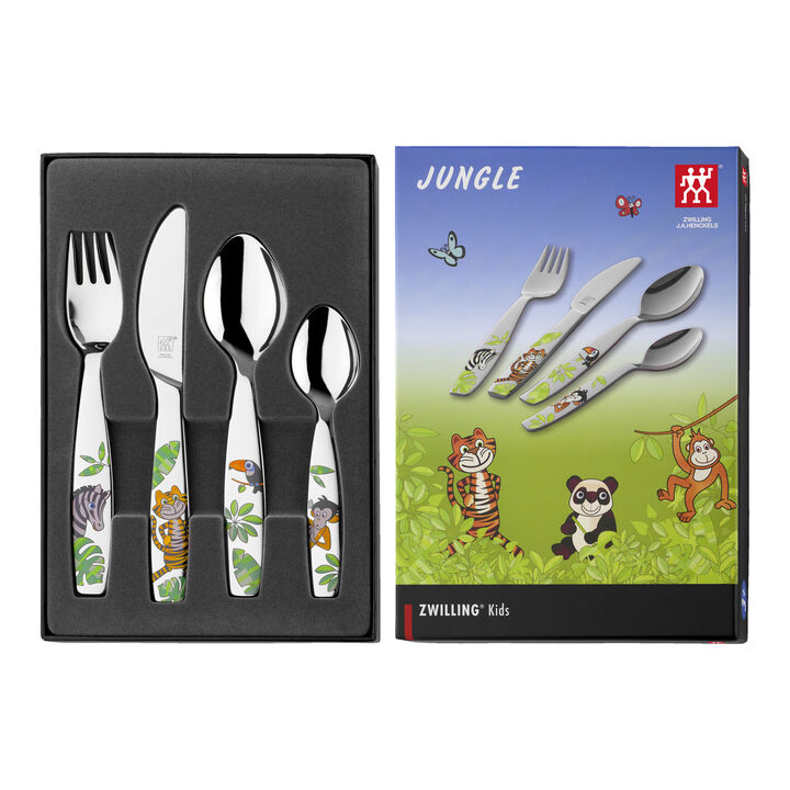 Jungle, 4-pcs polished Children's cutlery set, large 2