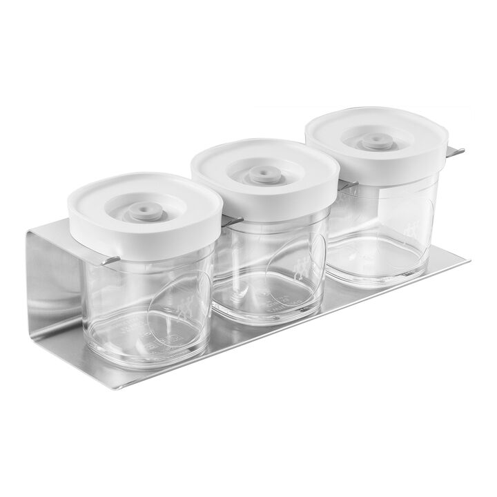 Fresh & Save, CUBE Set & Kryddhylla, 4 delar / XS, transparent-vit/Silver, Plast/Rostfritt stål, large 1