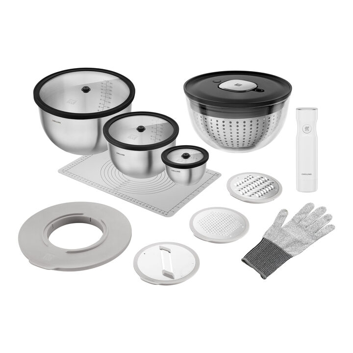 Fresh & Save, Salatset mit Vakuumpumpe und Accessoires, 15-tlg. /S/M/L, Schwarz / Weiß, Edelstahl / Glas, large 1