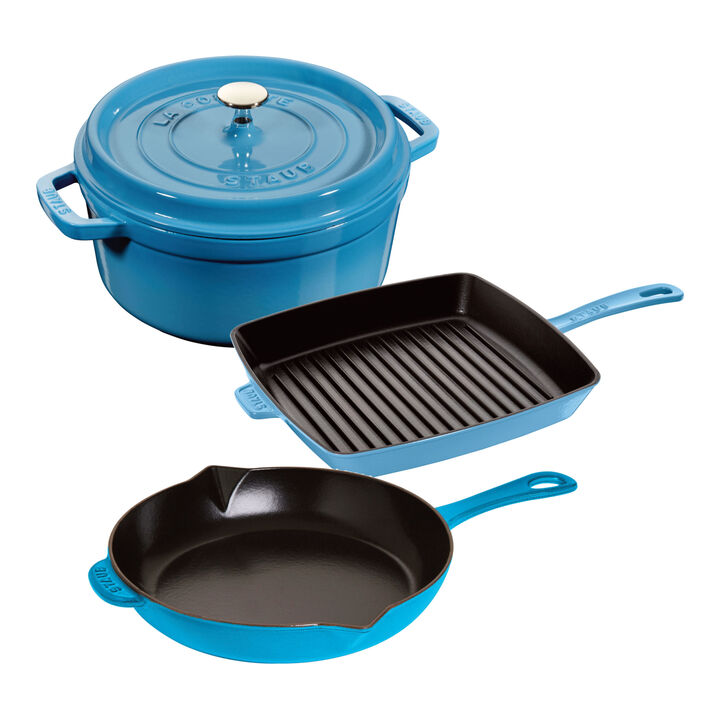 Cast iron, 4 Piece, Essential Cast Iron Cookware Set, ice-blue, large 1