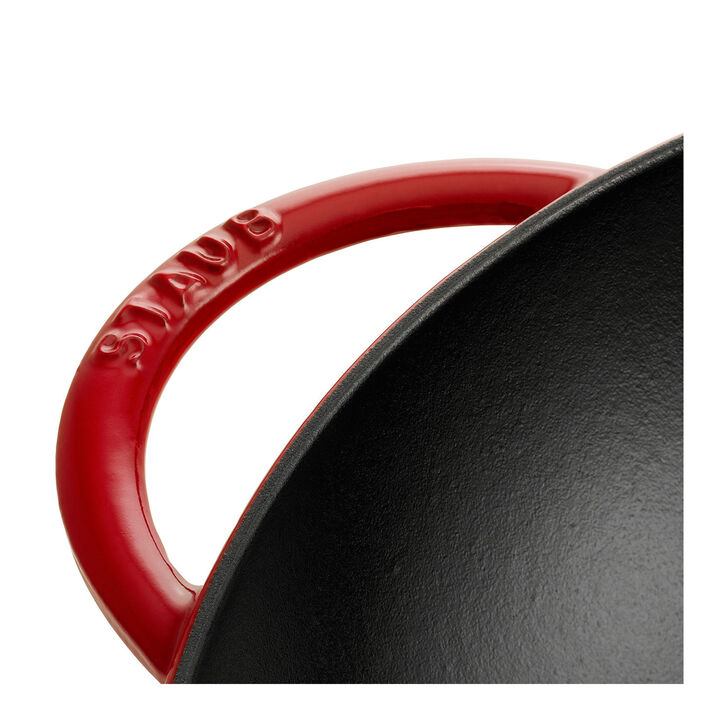 Specialities, 37 cm / 14.5 inch cast iron Wok with glass lid, cherry, large 3