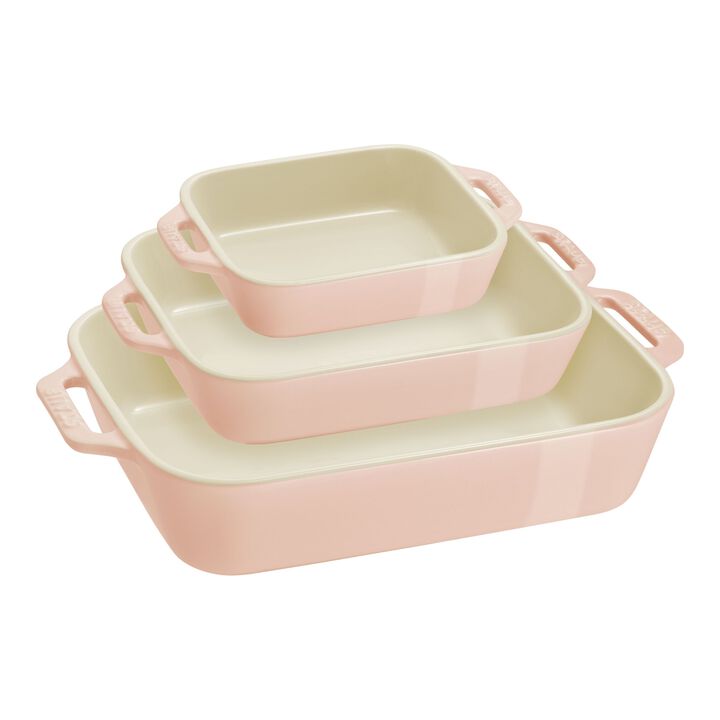 Ceramique, 3-pcs rectangular ceramic Ovenware set light pink, large 1