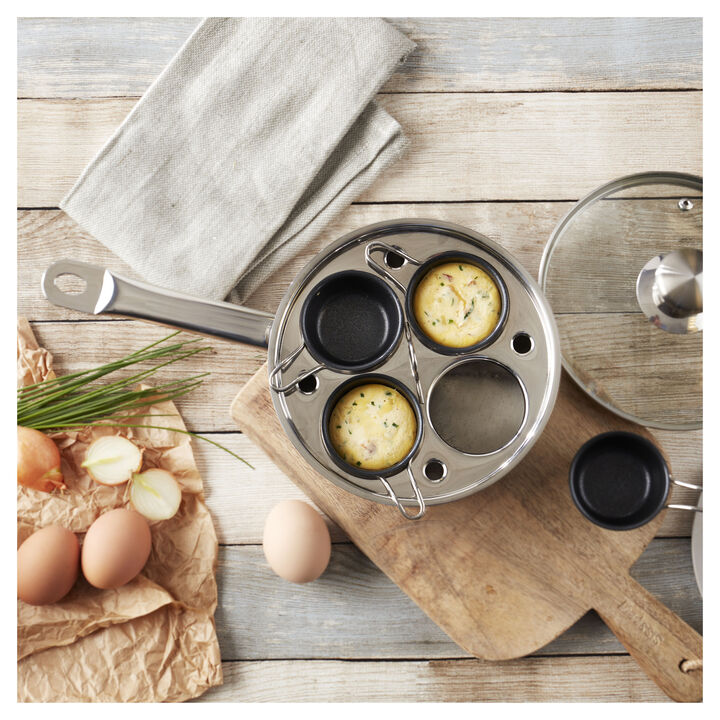 Resto, Four-Cup Egg Poacher Set 18 cm, 18/10 Stainless Steel, silver, large 2