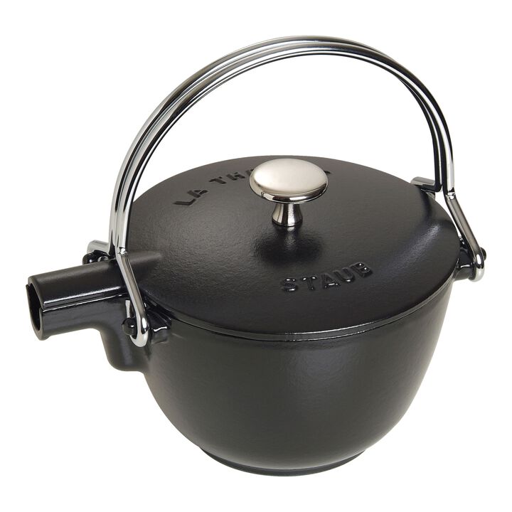 Cast Iron, 1 qt, Round, Tea Kettle, Matte Black, large 1