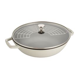 Staub Cast Iron - Woks/ Perfect Pans, 12-inch, Perfect Pan, white truffle