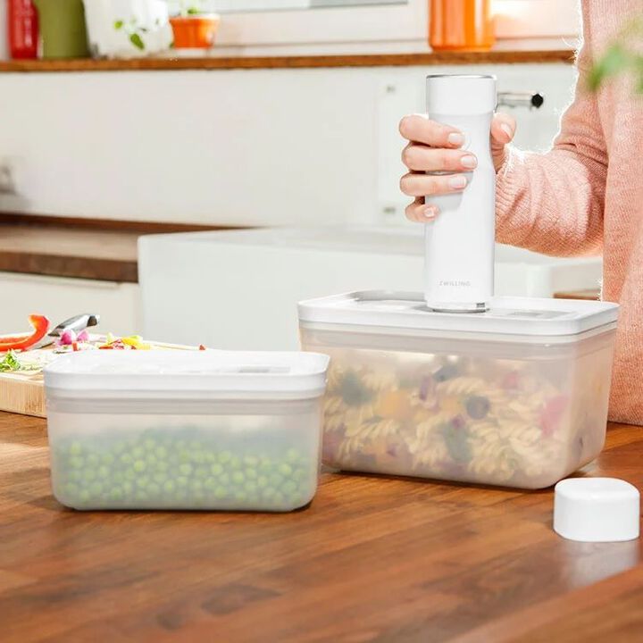 Set boîtes sous-vide & pompe, 5-pcs. /L, semi transparent-gris / blanc, Plastique, large 3