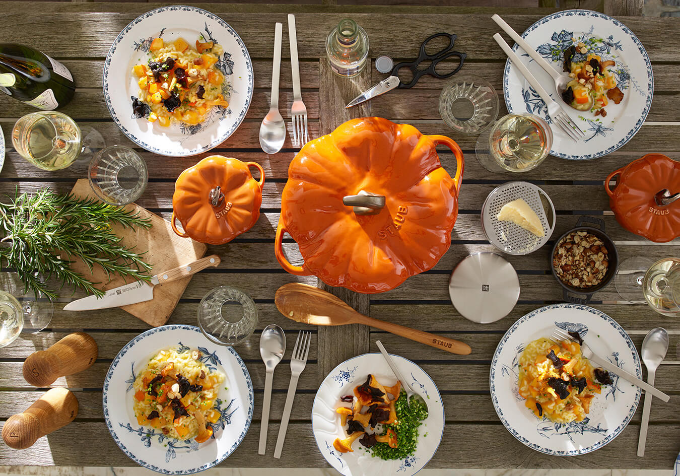 Pumpkin risotto with chanterelles and hazelnuts