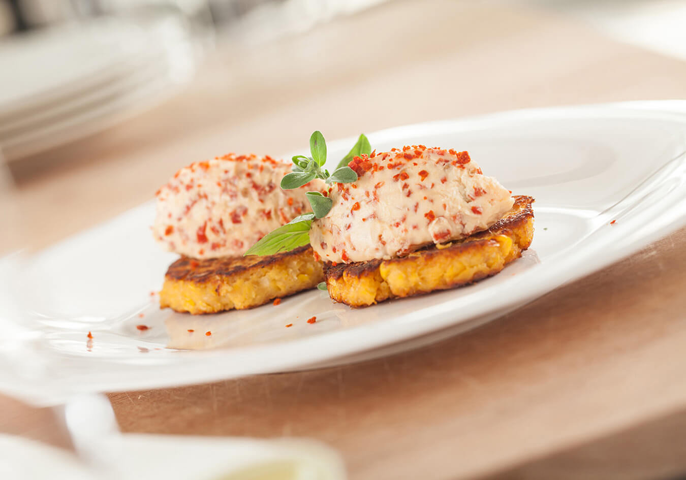 Corn blinis with mascarpone