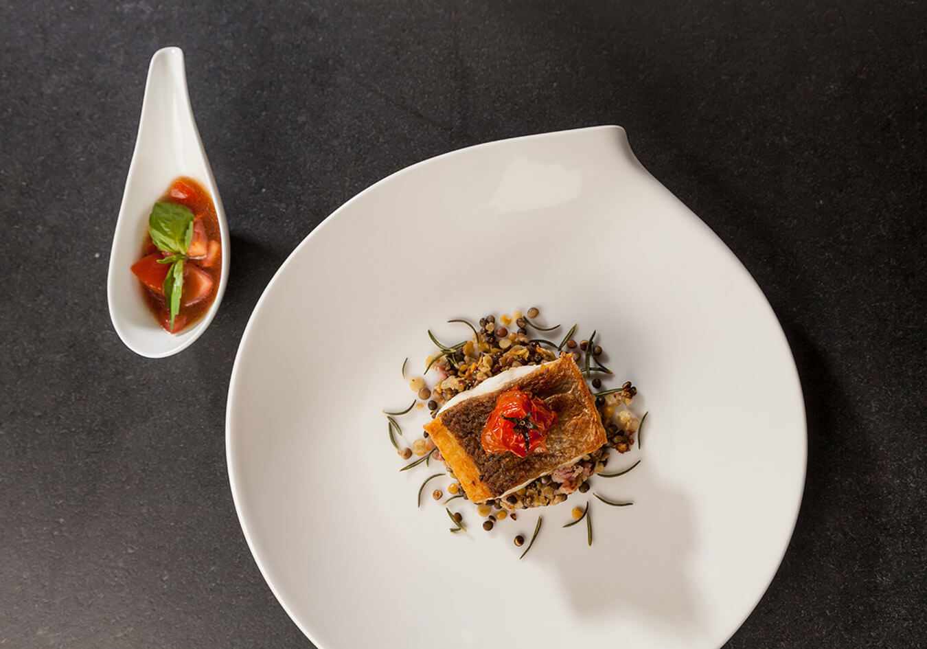 Branzino over mixed lentils