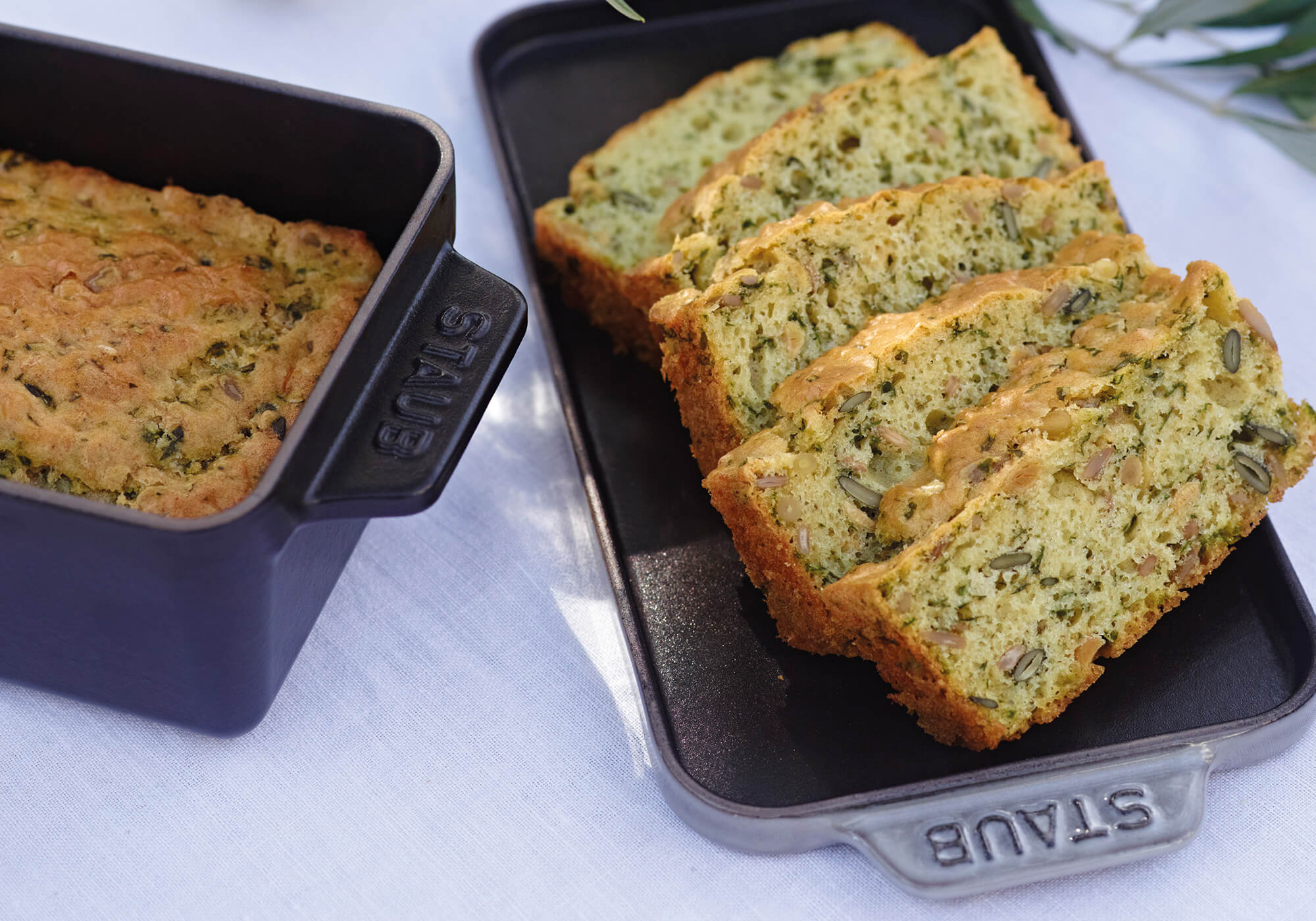 Wholegrain bread cake with basil