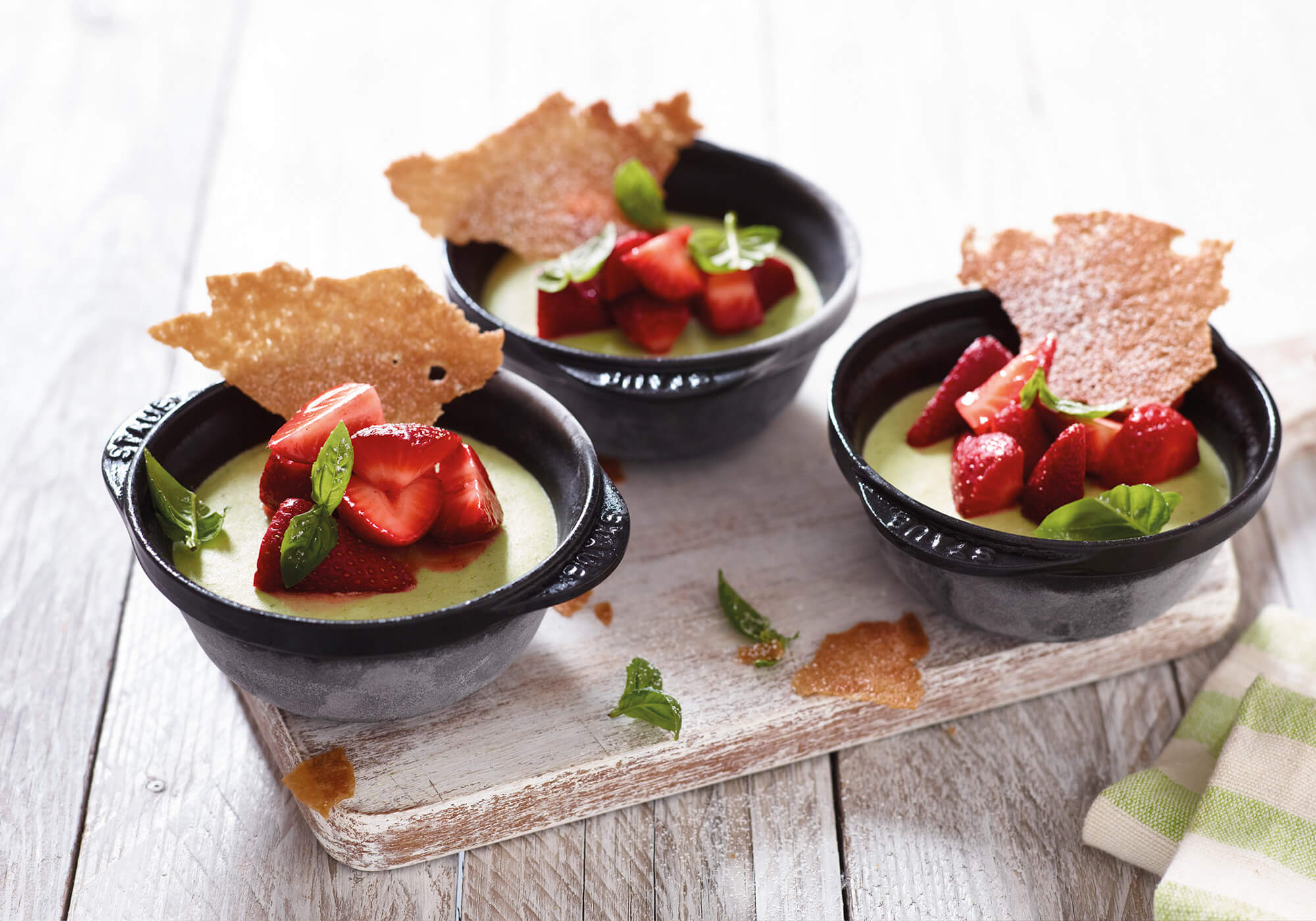 Basil curd parfait with marinated strawberries