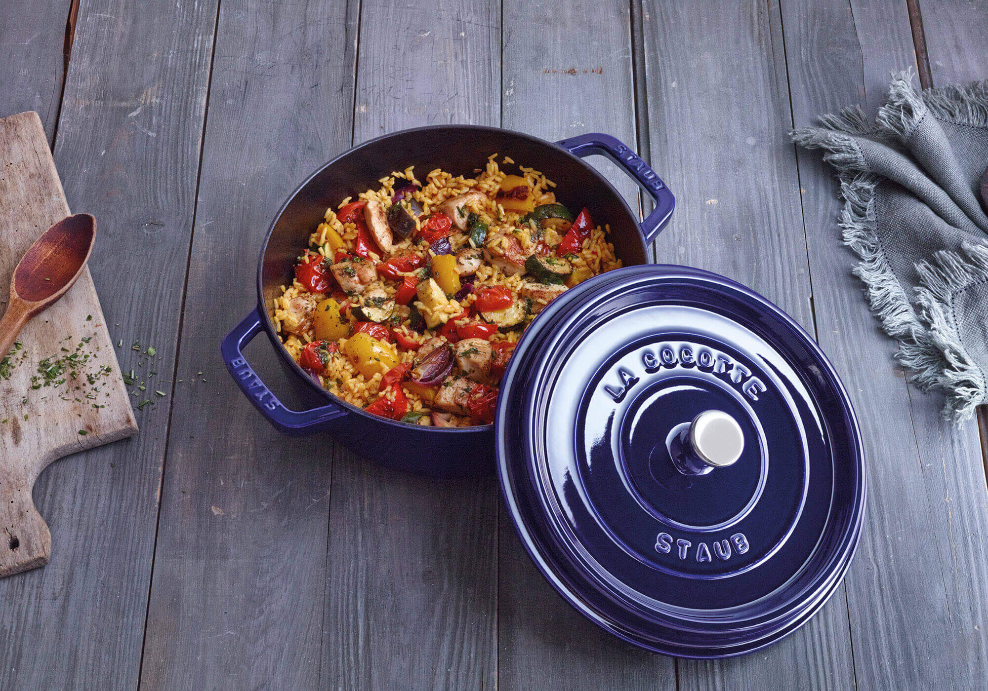 Vegetable pilaf with saffron and chicken breasts