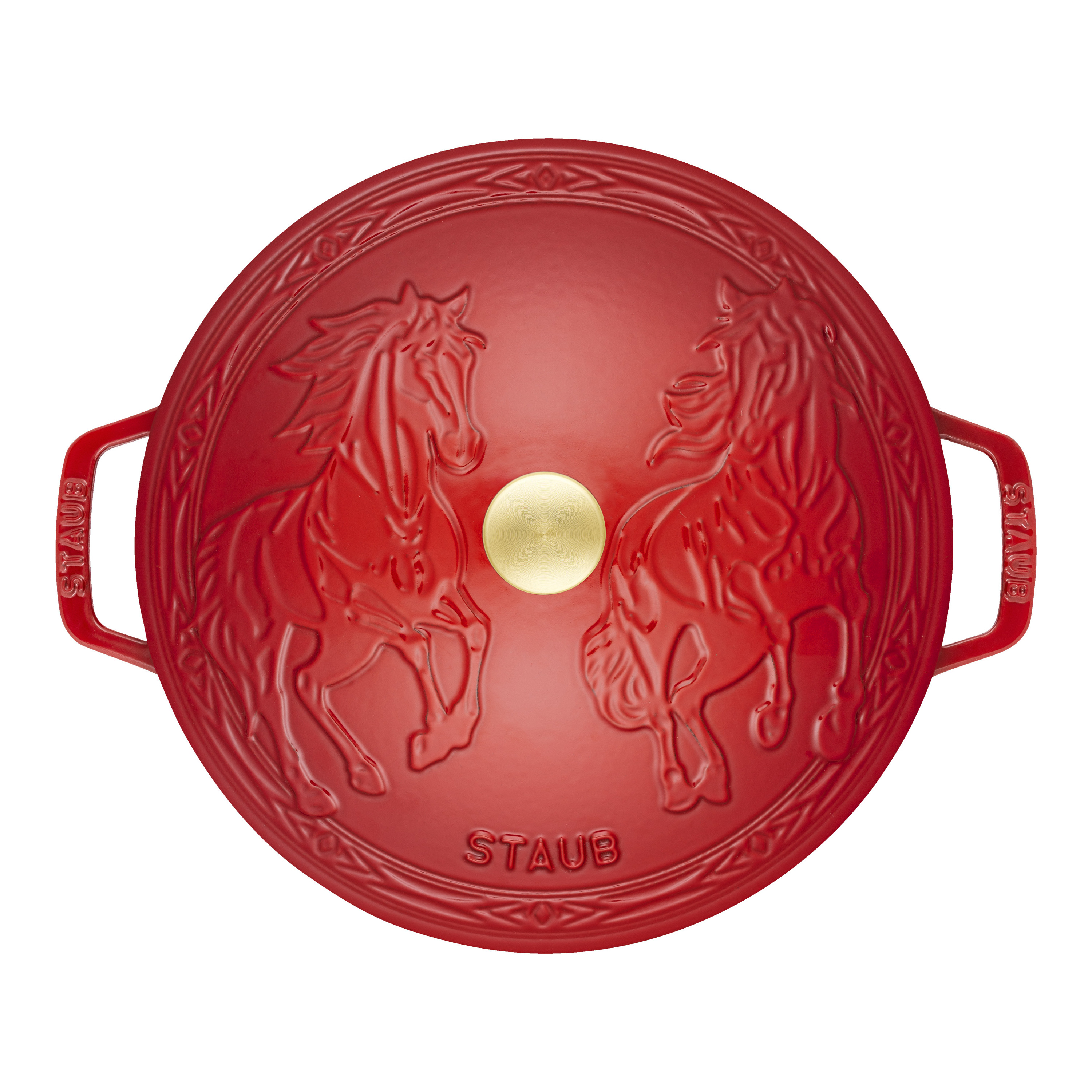 ストウブ STAUB ホースシグネチャーココット 26cm チェリー 馬モチーフ ストウブ 鋳物ホーロー鍋 ホースシグネチャーココット 26 cm, 鋳鉄