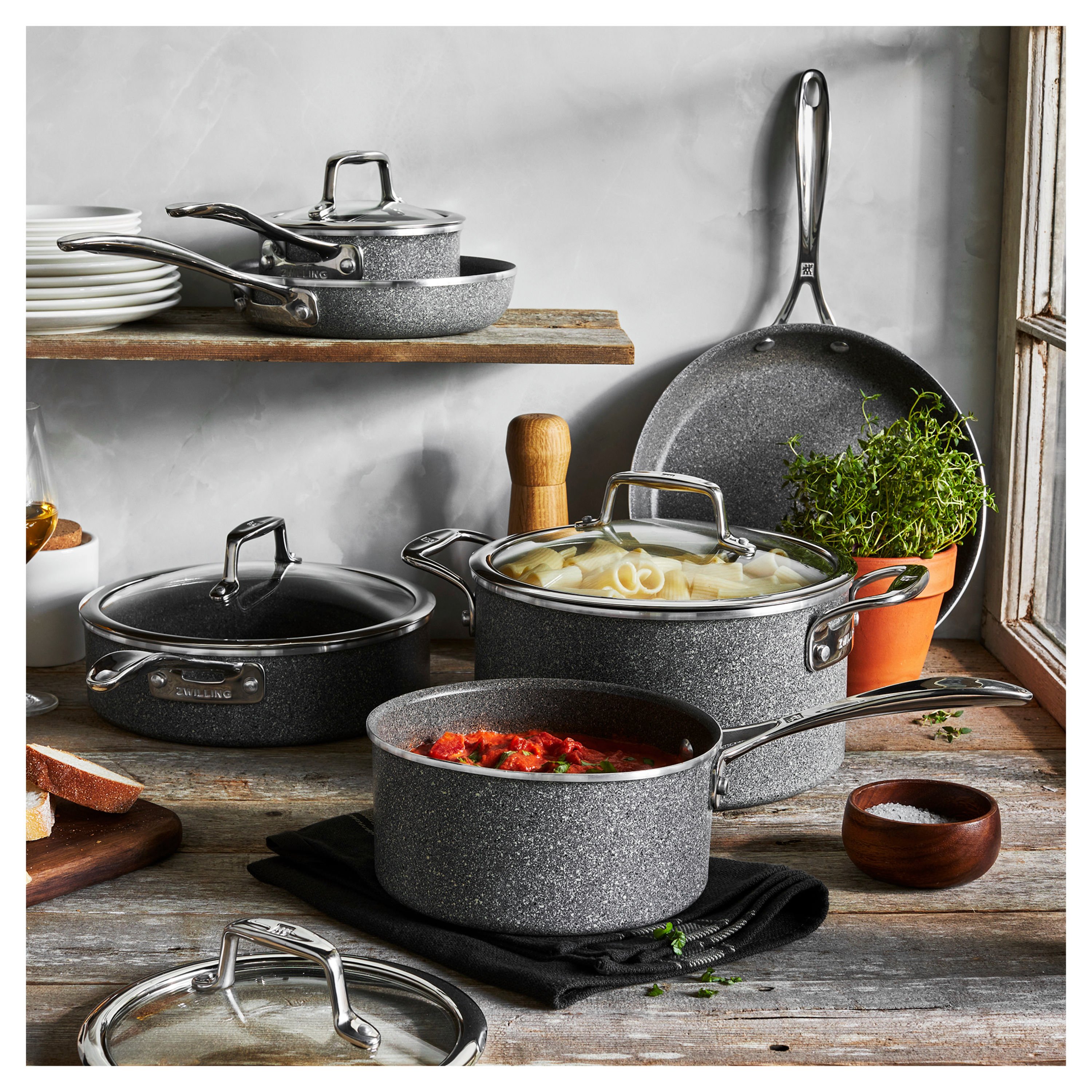 10 Pieces Induction Pots and Pans Set Non-stick Granite Kitchen