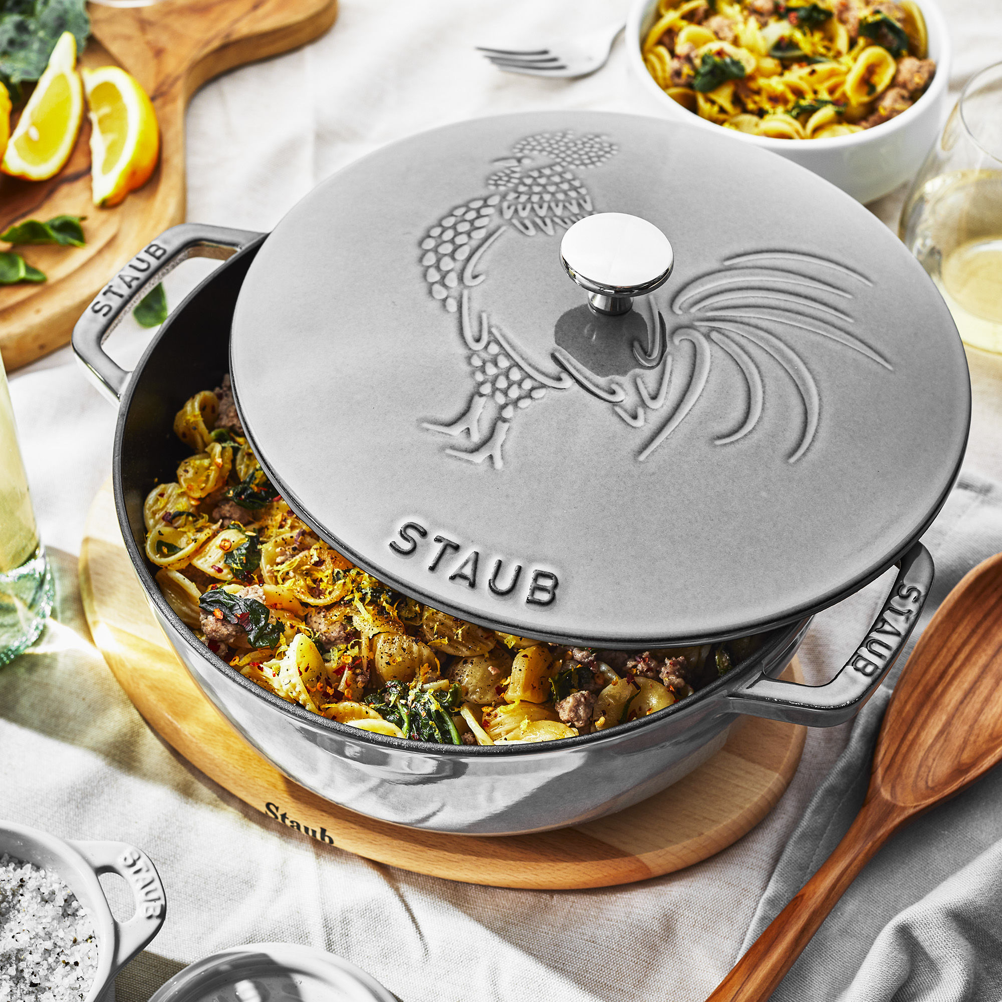 Staub Cast Iron - Specialty Shaped Cocottes 3.75 qt, Essential French Oven  Rooster Lid, graphite grey