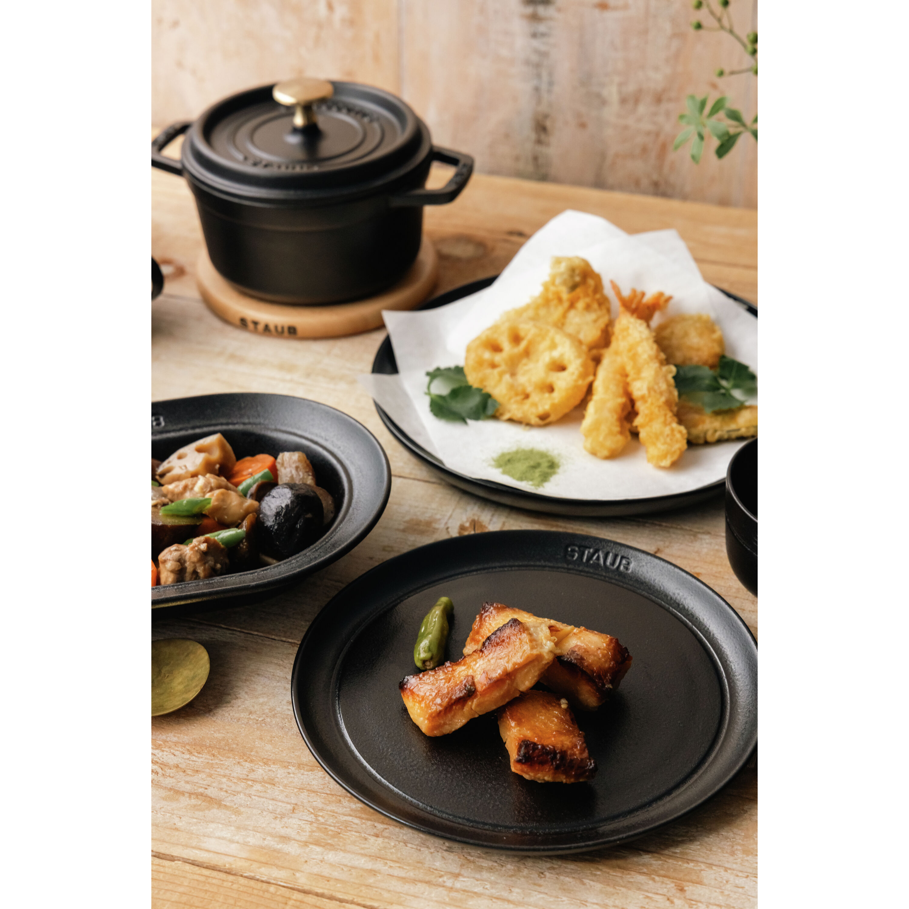 ストウブ Dining Line プレート フラット 20 cm, セラミック, ブラック