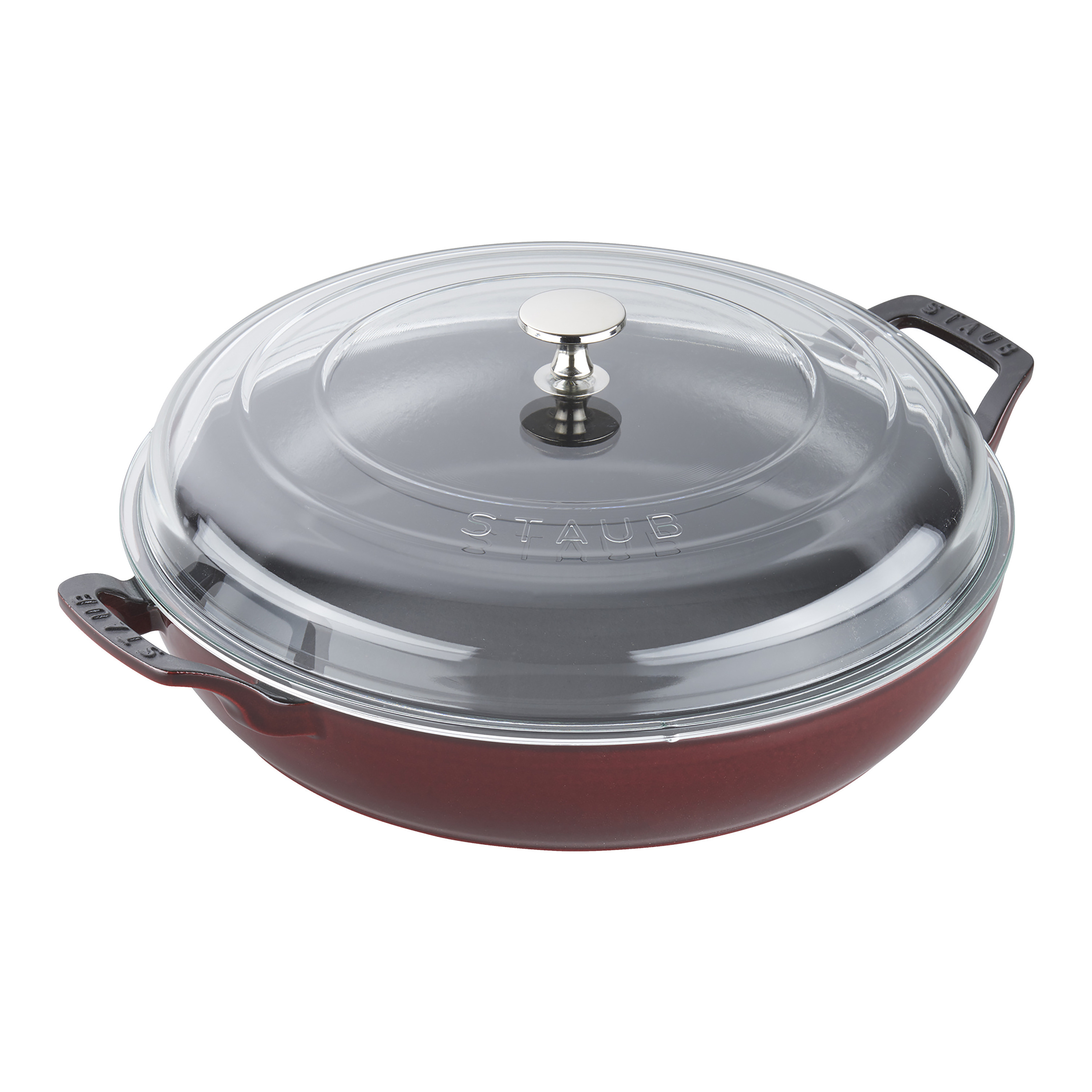 Staub Cast Iron 3.5 qt, Braiser With Glass Lid, Grenadine