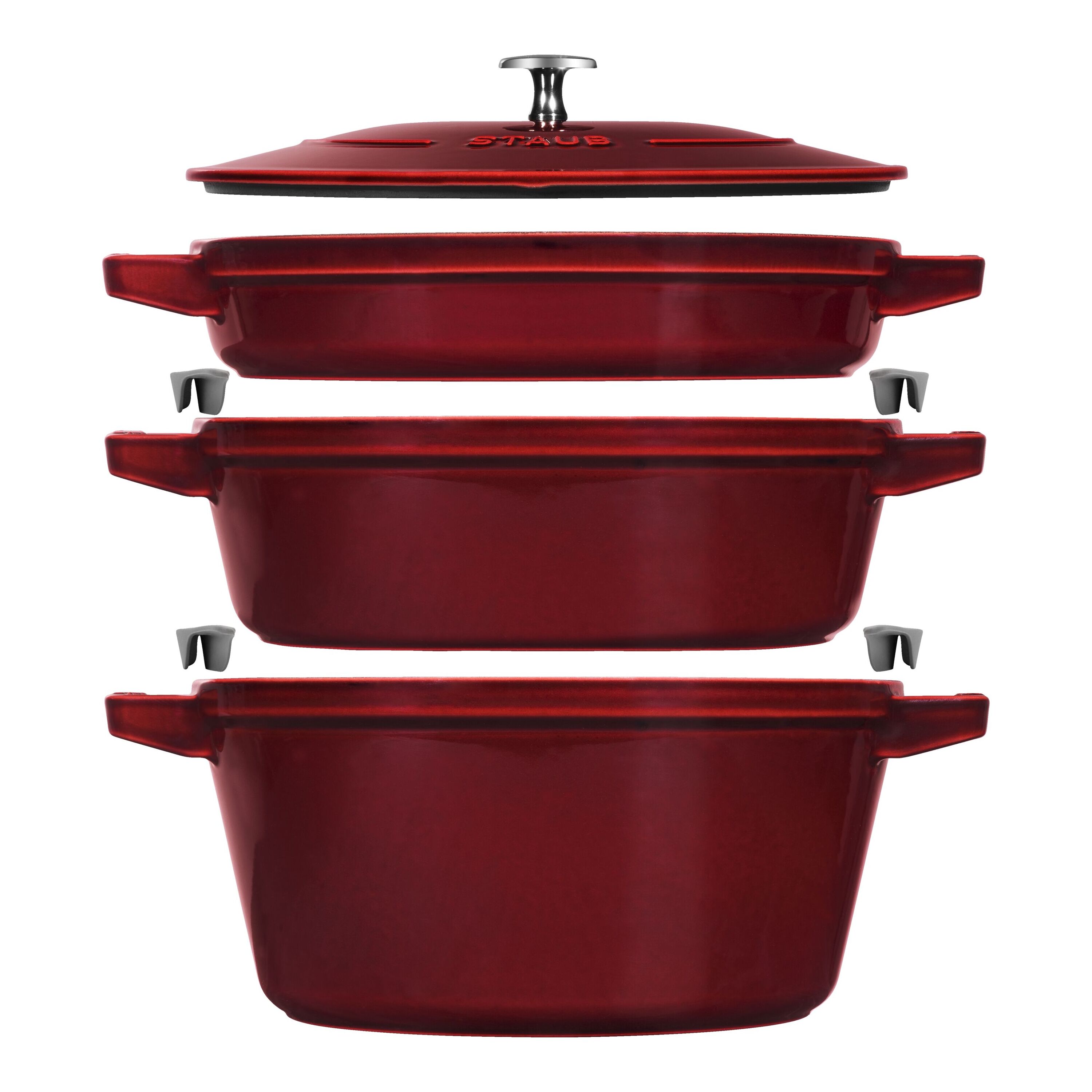 Staub Cast Iron 4-pc Stackable Set, Grenadine, Cast Iron